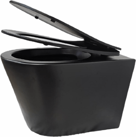Унитаз подвесной SanDav Conos Black 490х365х350 безободковый, микролифт (конус) черный