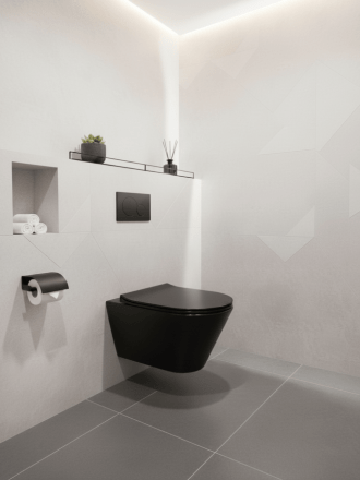 Унитаз подвесной SanDav Conos Black 490х365х350 безободковый, микролифт (конус) черный