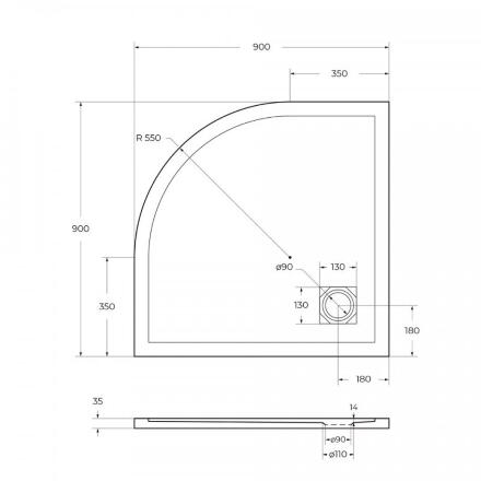 Поддон из искусственного мрамора Belbagno TRAY-MR-UNO-R-90-550-35-NERO-CR