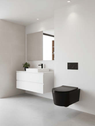 Унитаз подвесной SanDav Ellise Black 490х370х340 безободковый, микролифт (овал), черный