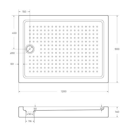 Поддон акриловый 120х90 Cezares TRAY-A-AH-120/90-15-W0 без сифона