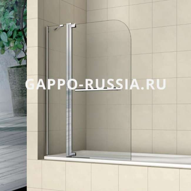 G405.1.90 Штора на ванну 30+60х140 GAPPO с полотенцедержателем распашная прозрачное стекло 8мм купить в Москве по цене 11 626 руб.