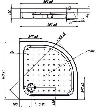 Душевой поддон MIRSANT Nova Neo 90*90 (1/4 круга) слив d90