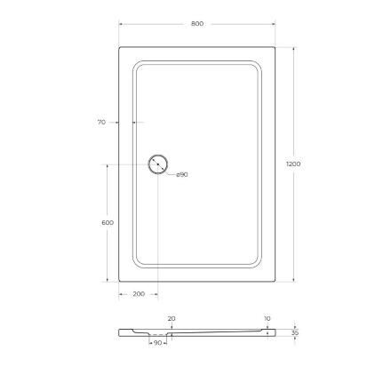 Поддон из SMC (стекловолокно) 120х80 Cezares TRAY-M-AH-120/80-35-W без сифона