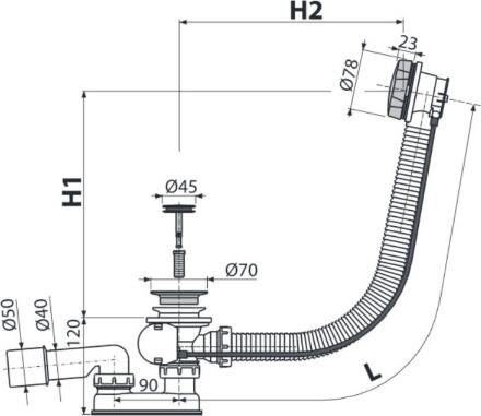 Слив-перелив AlcaPlast A55K-80-RU-01