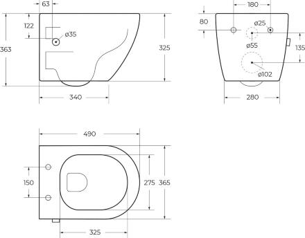 Унитаз подвесной безободковый с сиденьем и функцией биде UNO BB3105CHR-BS/SC