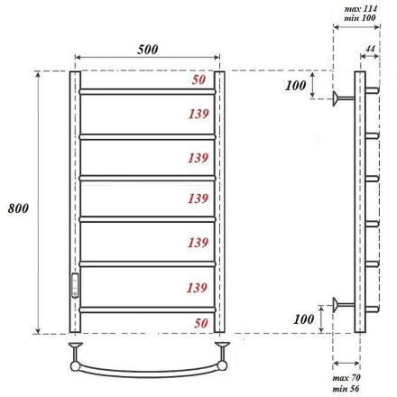 Электрический полотенцесушитель Point PN04758B П6 500x800 диммер слева черный лесенка, 6 секций