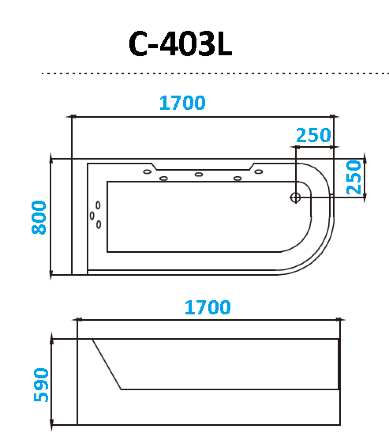 Акриловая ванна Ceruttispa С-403A R 170x80 10349 с гидромассажем