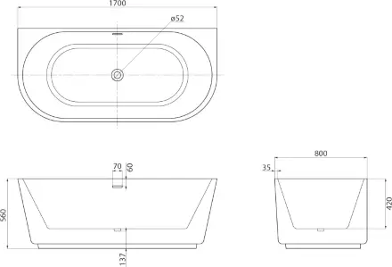 Акриловая ванна BelBagno 170x80 BB108-170-80 без гидромассажа
