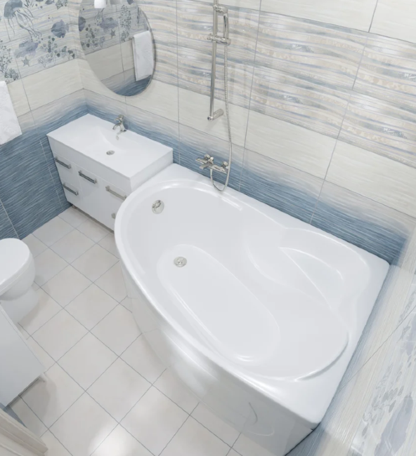 Акриловая ванна ассиметричная DAVINCI Blanca L 150х100х62 с каркасом без экрана левая купить в Москве по цене 49 500 руб.