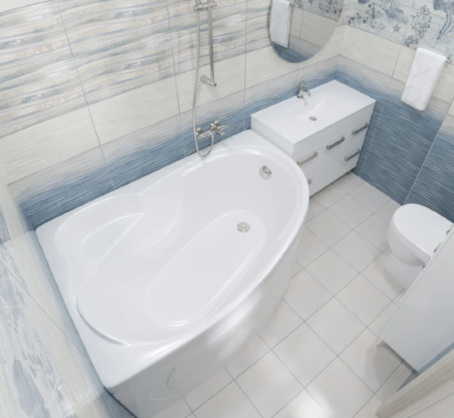 Акриловая ванна ассиметричная DAVINCI Blanca R 150х100х62 с каркасом без экрана правая купить в Москве по цене 49 500 руб.