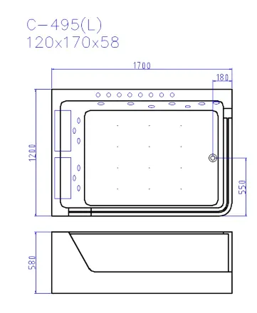 Акриловая ванна Ceruttispa 170x120 L C-495L 9949 с гидромассажем