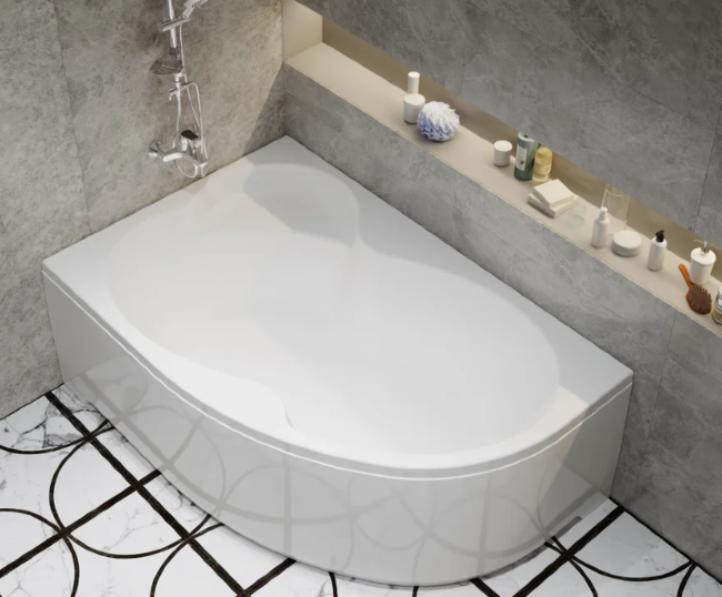 Акриловая ванна ассиметричная DAVINCI Blanca R 170х110х61 с каркасом без экрана правая купить в Москве по цене 56 000 руб.