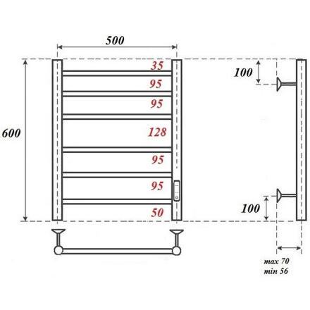 Электрический полотенцесушитель Point PN10856W П6 500x600 диммер справа белый лесенка, 6 секций