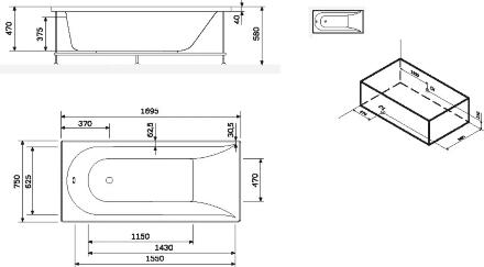 Акриловая ванна AM.PM Spirit 170x75 без гидромассажа прямоугольная, пристенная