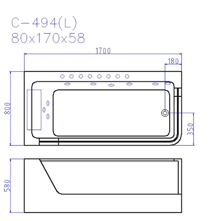 Акриловая ванна Ceruttispa 170x80 R C-494-17R 9948 с гидромассажем