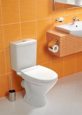 Унитаз-компакт Santek Лига 1WH302197 косой выпуск белый, овальный, 34.5x65 см + ершик напольный в подарок