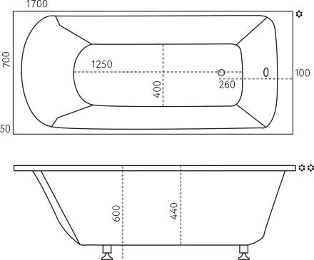 Ванна из искусственного камня Marmo Bagno Глория 170x70 прямоугольная, пристенная