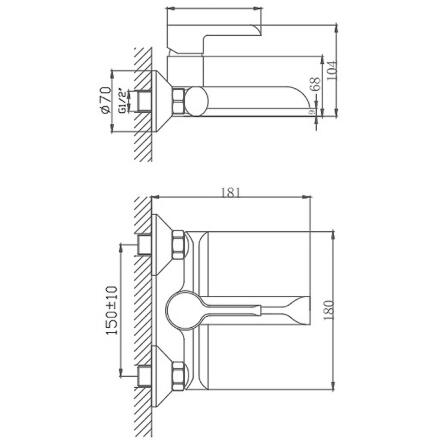 Смеситель для ванны и душа Haiba HB60805-7, черный/хром, длина излива 18.1 см