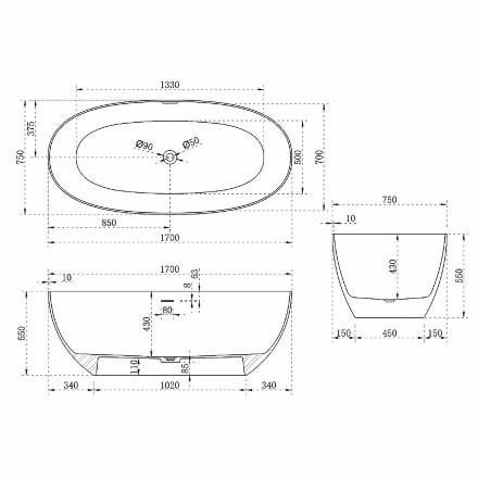 Ванна из искусственного камня Vincea 170x75 VBT-6S01MW белая, матовая, овальная, отдельностоящая