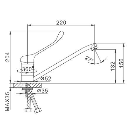 Смеситель для кухни Frap H54 F4254 хром однорычажный, длина излива 22 см