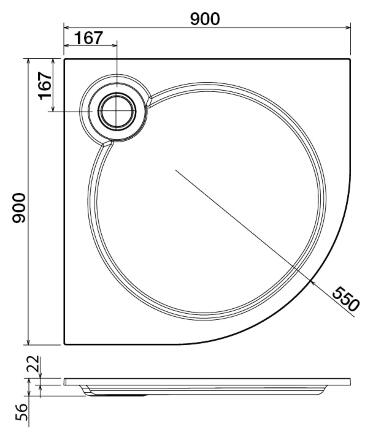 Душевой поддон из искусственного мрамора 90х90 Cezares TRAY-S-R-90-550-56-W без сифона