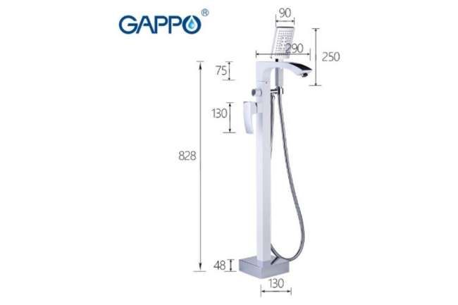 G3007-8 Смеситель для ванны напольный GAPPO белый хром купить в Москве по цене 32 156 руб.
