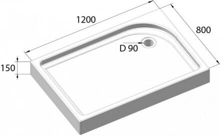 Акриловый поддон 120х80 левосторонний BelBagno TRAY-BB-AH-120/80-15-W-L с сифоном