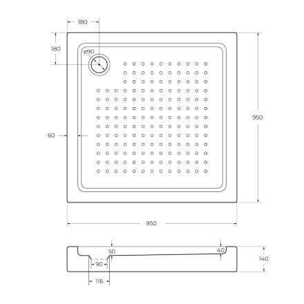 Акриловый поддон 95х95 Cezares TRAY-A-A-95-15-W с сифоном