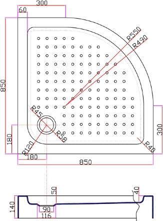 Акриловый поддон 85х85 Cezares TRAY-A-R-85-550-15-W с сифоном