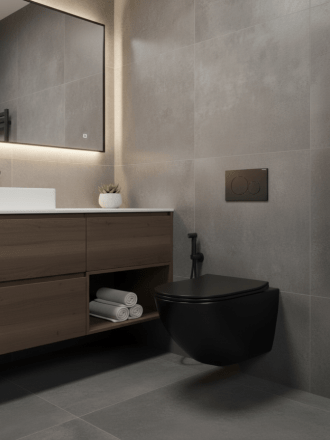 Унитаз подвесной SanDav Cerchio Black 490х365х320 безободковый, микролифт (круглый), черный